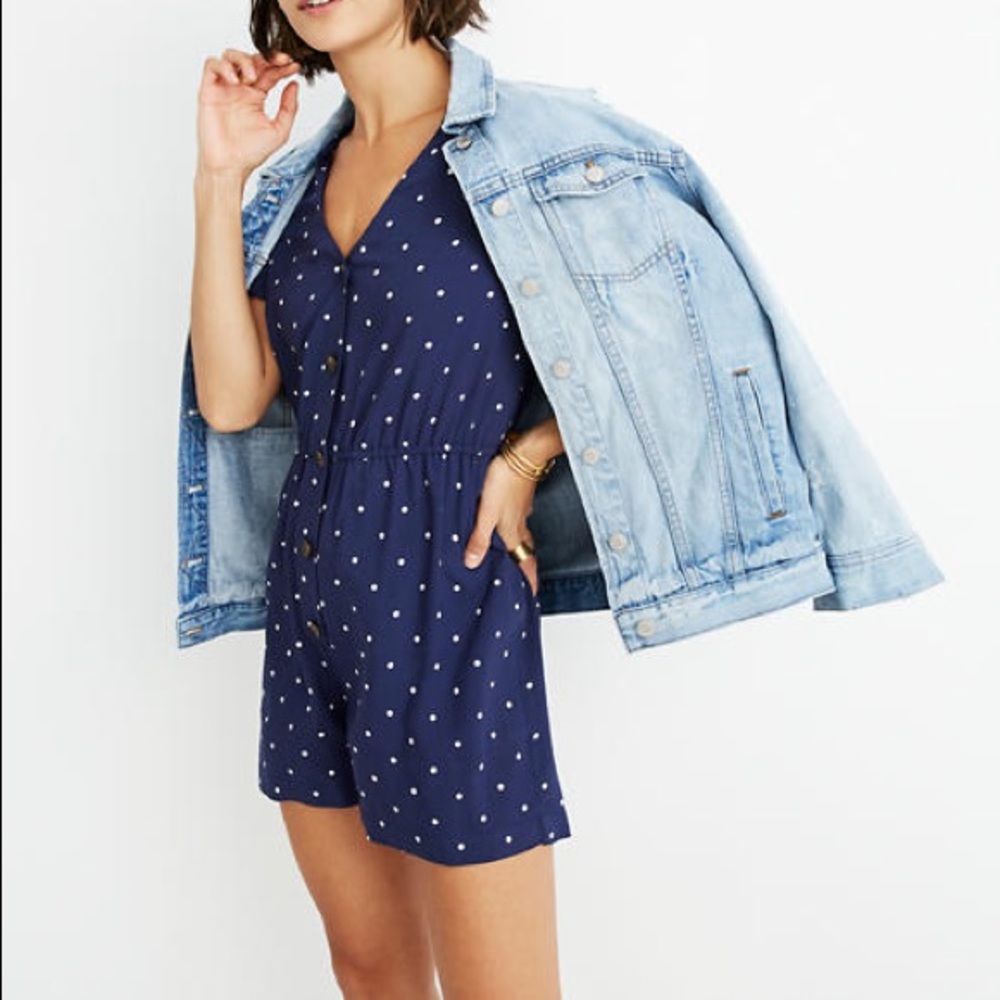 Button-Front Romper in Polka Dot